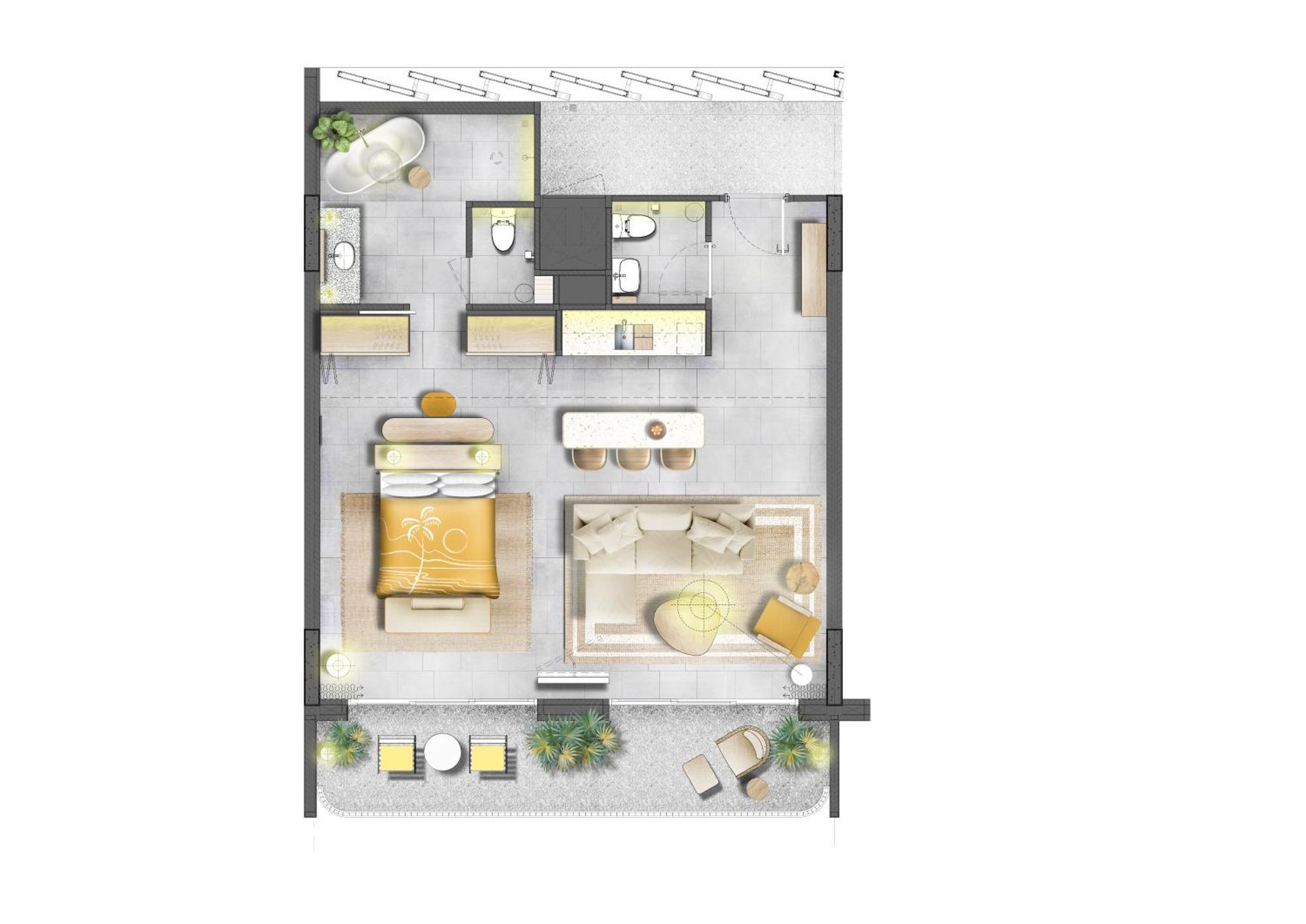 The Standard, Hua Hin HHQ Quarto foto A floor plan of a typical apartment